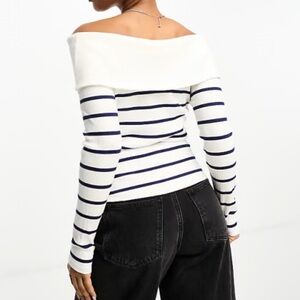 Forever 21 Off-the-Shoulder Sweater White and Black Stripes